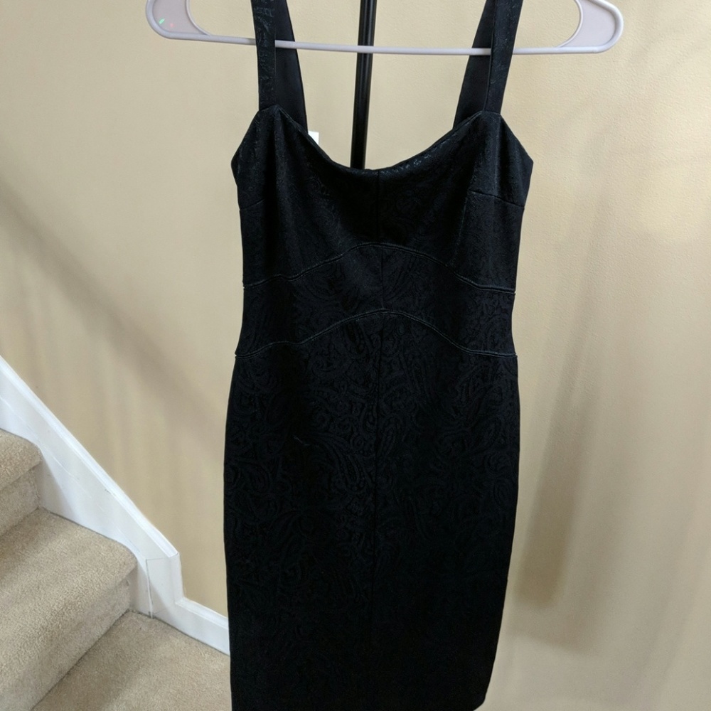 Mango Brand Black Dress in Self Print Design XS